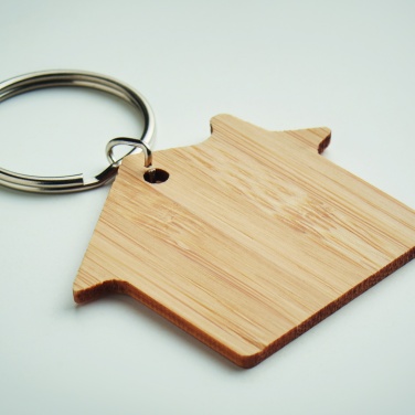 Logo trade promotional merchandise photo of: House shaped bamboo key ring Järvenpää
