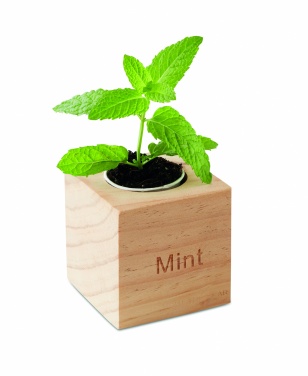 Logo trade promotional giveaways picture of: Herb pot wood "MINT"