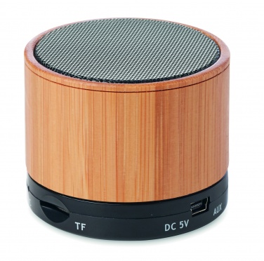 Logo trade promotional giveaways picture of: Round Bamboo wireless speaker
