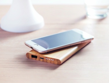 Logotrade promotional gift image of: Wireless power bank in bamboo 6000mAh ARENA