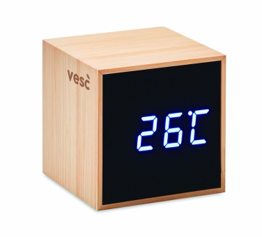 Logo trade business gifts image of: LED alarm clock bamboo casing Dortmund