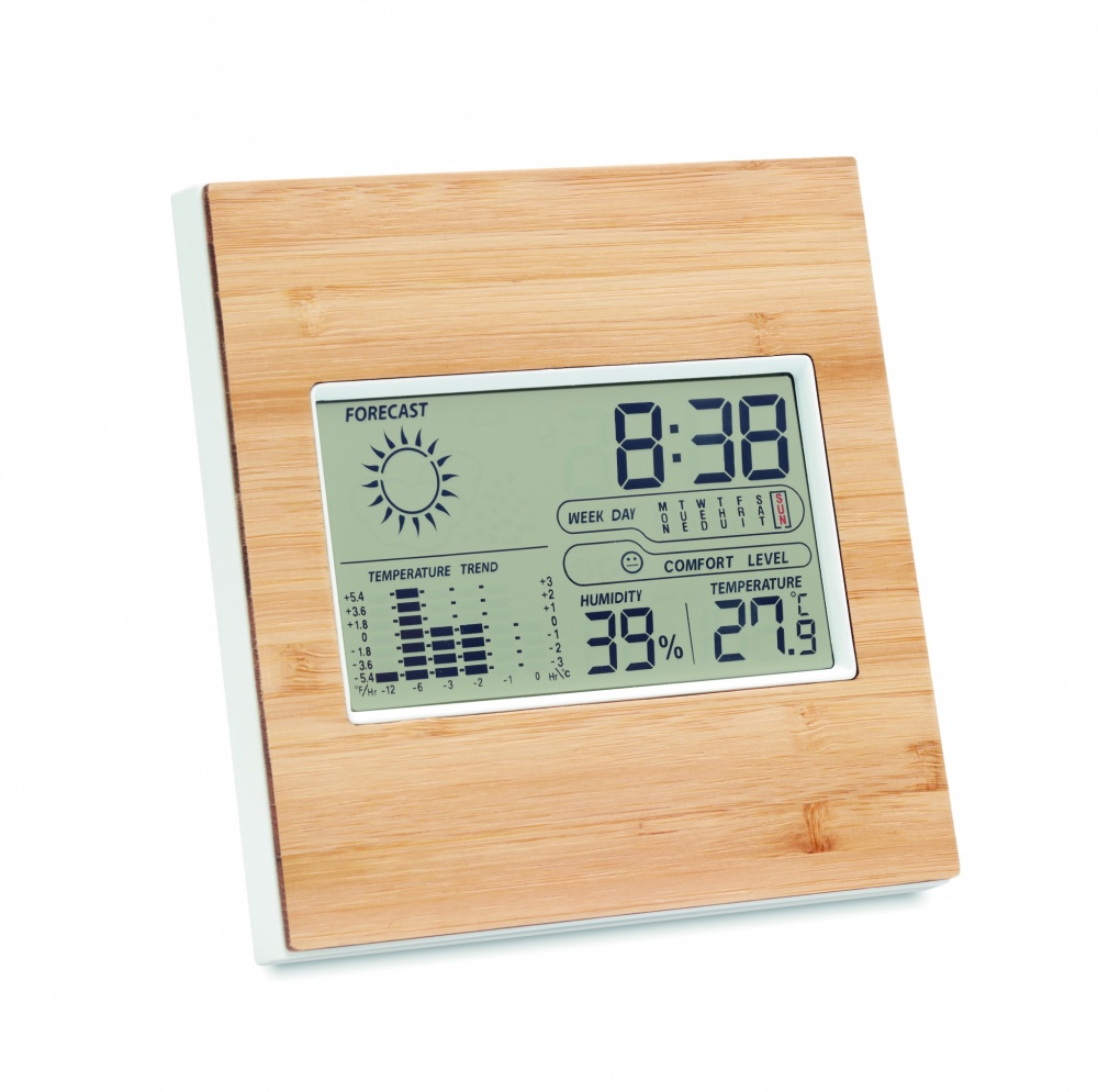 Logo trade promotional products picture of: Weather station bamboo front TURKU