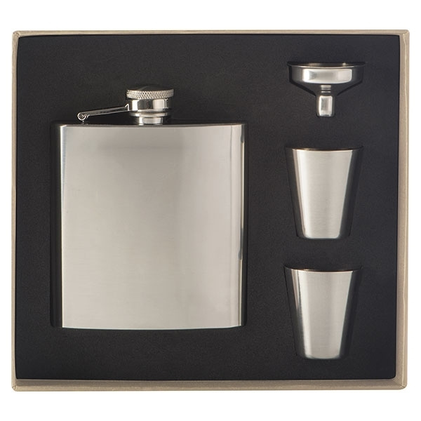 Logo trade promotional products image of: Hip flask with 2 shot glasses SANDVIKEN 170 ml