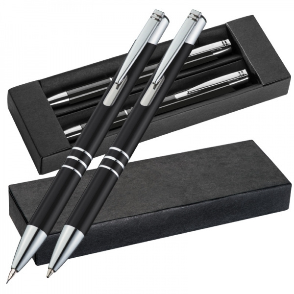 Logo trade promotional merchandise photo of: Metal writing set CLAREMONT