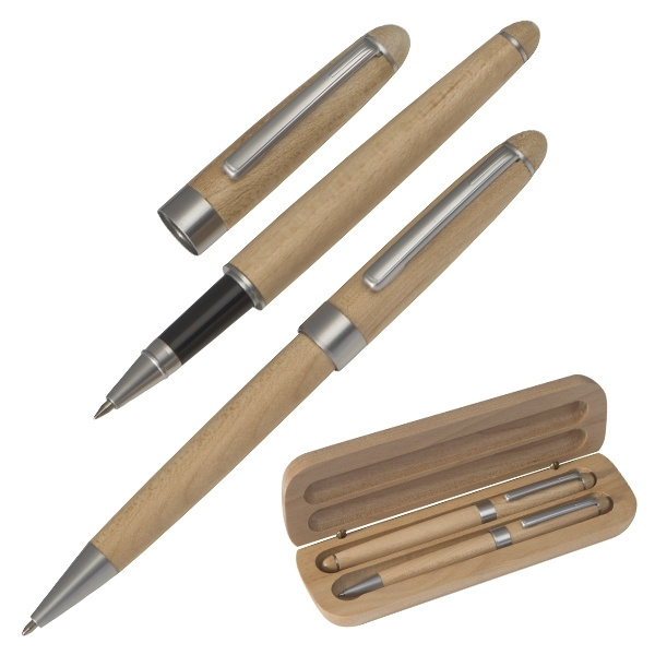 Logotrade promotional products photo of: Wooden writing set ballpen and roller INDIANAPOLIS