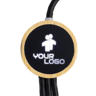 Logo trade corporate gifts image of: 3-in-1 cable with elighted logo in a wooden casing, LH-ZMU06
