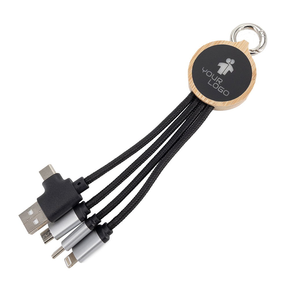 Logotrade promotional gifts photo of: 4-in-1 cable with elighted logo in a wooden casing, LH-ZMU05