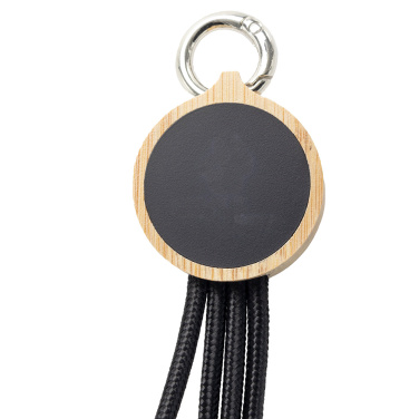 Logo trade advertising product photo of: 4-in-1 cable with elighted logo in a wooden casing, LH-ZMU05