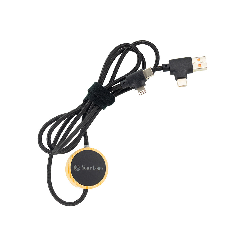 Logo trade promotional merchandise image of: 4in1 long wooden cable with elighted logo for engraving