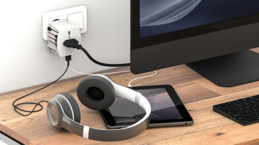 Logo trade promotional giveaways picture of: SKROSS World Travel Adapter MUV 2-pole with USB A and C