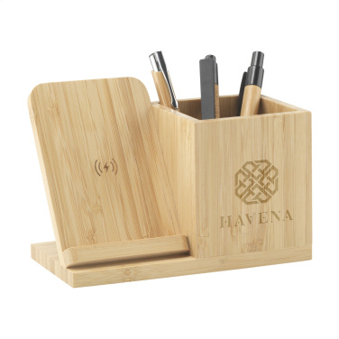 Logo trade promotional giveaway photo of: Bamboo Boss 15W charger/pen holder