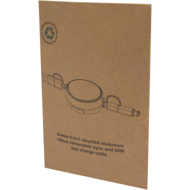Logo trade promotional merchandise picture of: Alasia 5-in-1 100 cm recycled plastic and aluminium retractable data sync and 45W fast charge cable