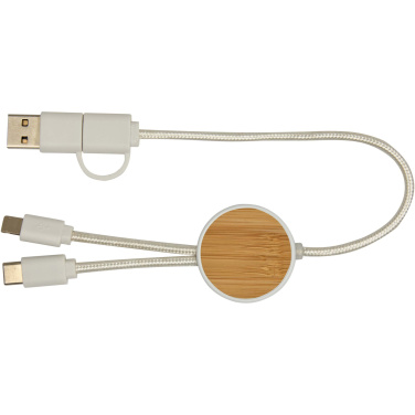 Logotrade promotional giveaway picture of: Chechia 5-in-1 recycled plastic 30 cm data sync and 27W fast charge cable with bamboo details