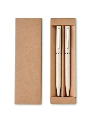 Logo trade corporate gifts image of: Wheat straw/ABS twist pen set
