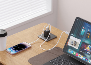 Logo trade corporate gifts image of: Urban Vitamin Monterey RCS recycled plastic 20W GAN charger