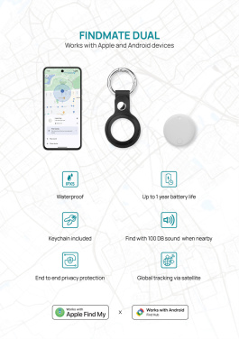 Logo trade advertising products image of: Findmate Dual RCS recycled plastic item finder IPX 5