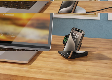 Logo trade business gifts image of: Urban Vitamin Arcadia RCS rplastic 15W 3in1 magnetic charger