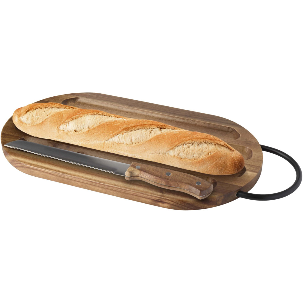 Logo trade corporate gift photo of: Prestige acacia wood chopping board with bread knife