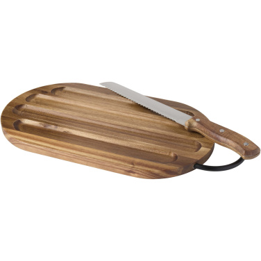 Logo trade business gift photo of: Prestige acacia wood chopping board with bread knife