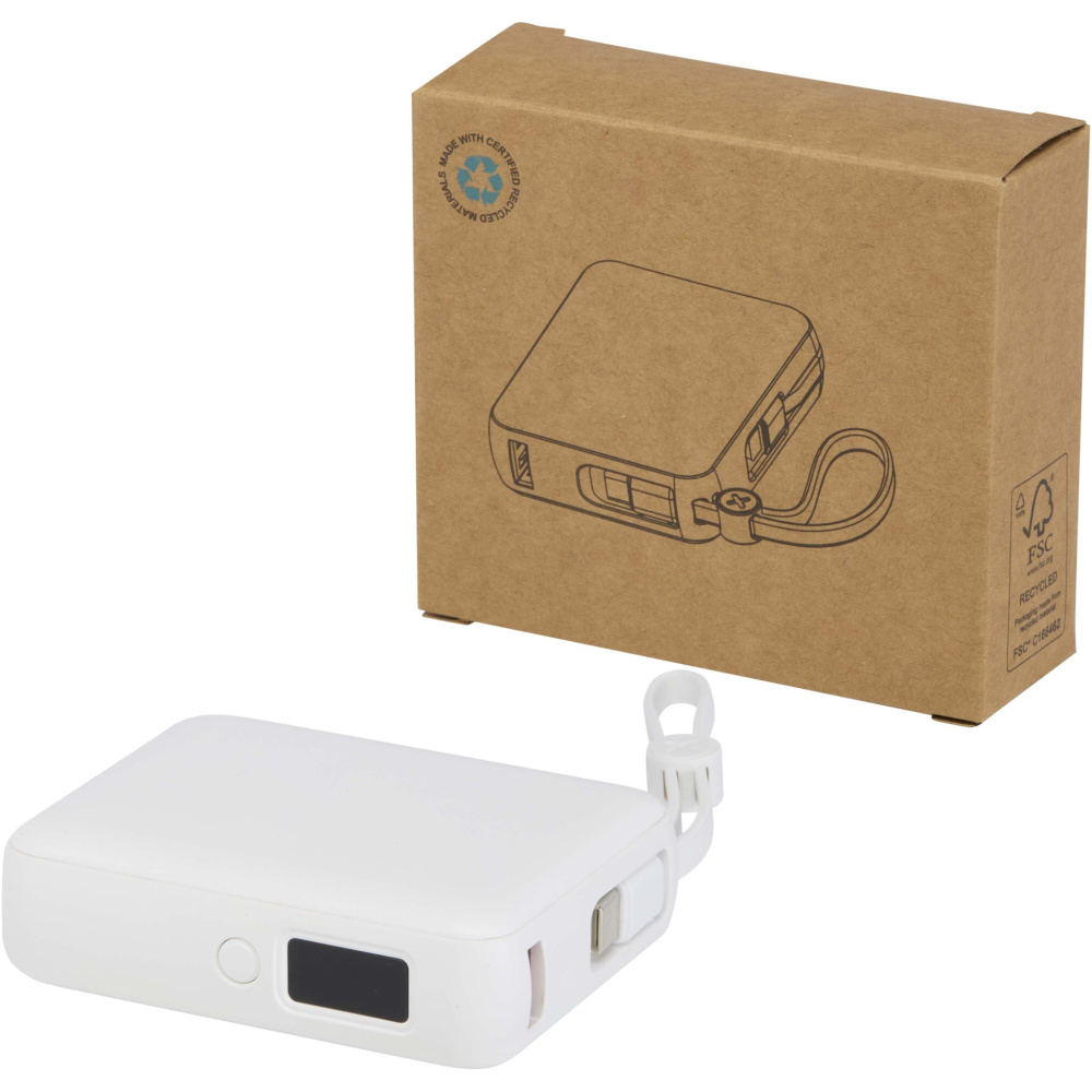 Logo trade promotional merchandise photo of: Acrux 10.000 mAh 35W tablet power bank with built in Type-C cable - made from recycled plastic