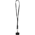 Franz recycled plastic smartphone lanyard with built-in data sync and 65W fast charge 5-in-1 cable, Solid black