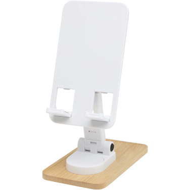 Logo trade promotional products image of: Alfirk recycled plastic foldeable desk phone stand with bamboo details