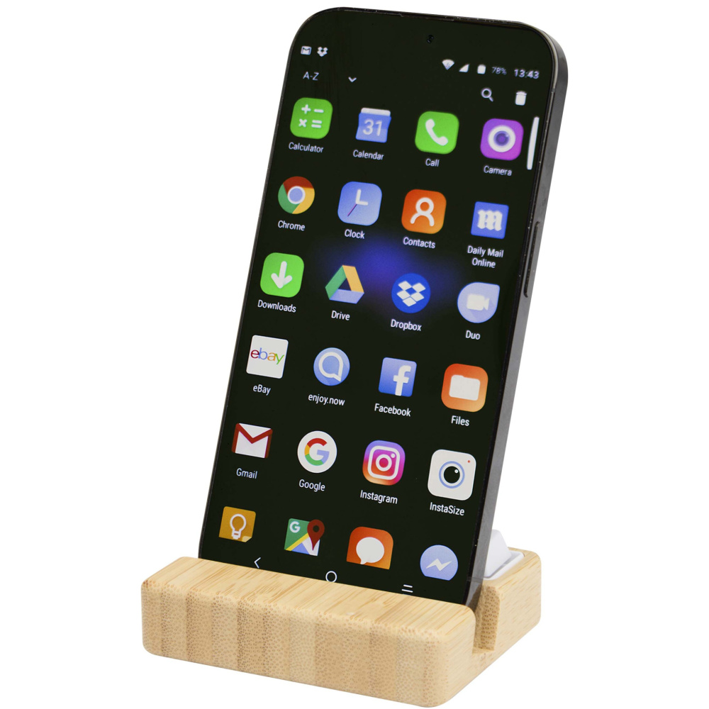 Logo trade promotional merchandise picture of: Algol recycled plastic phone stand and fidget toy with bamboo details