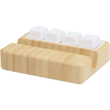 Logotrade promotional giveaway image of: Algol recycled plastic phone stand and fidget toy with bamboo details