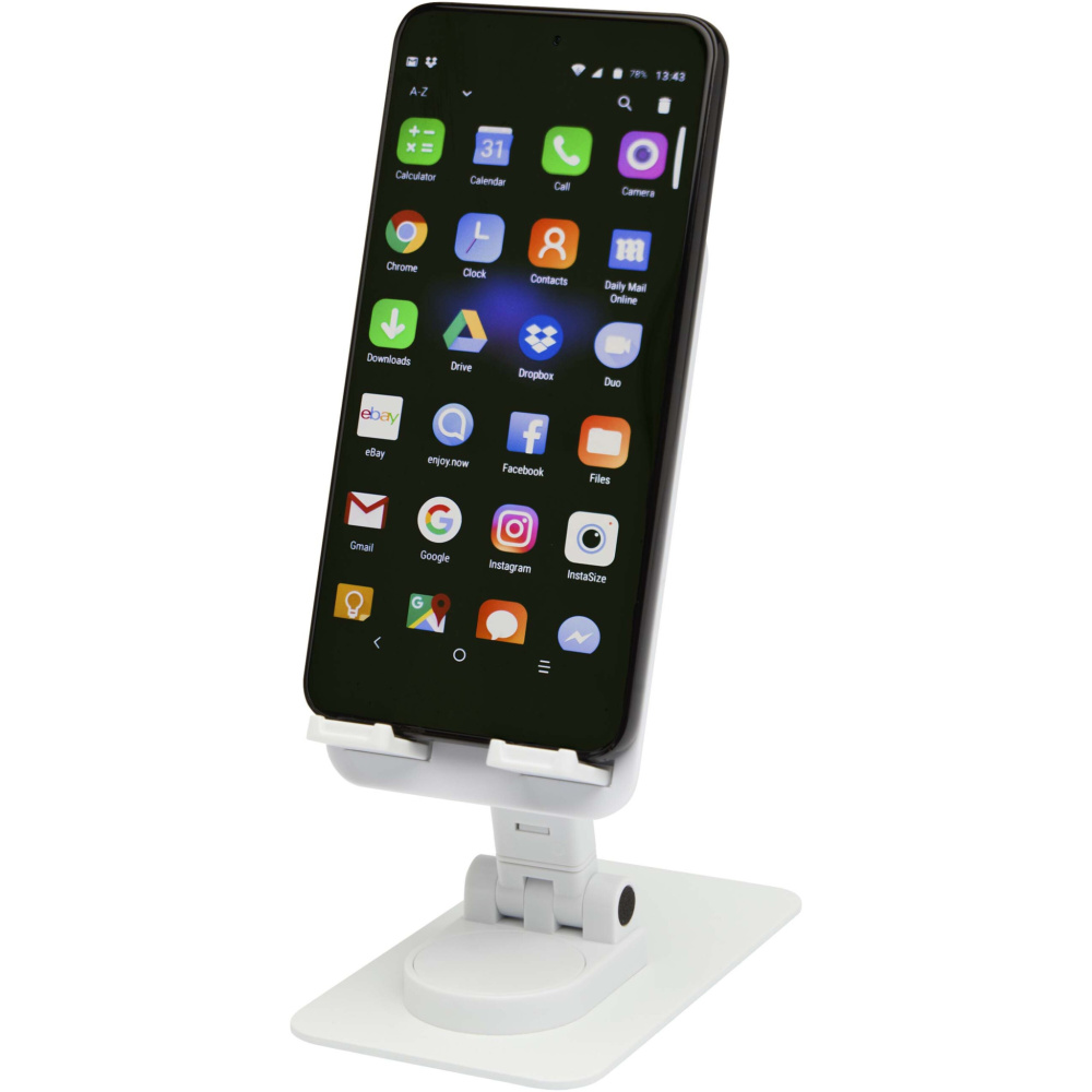 Logotrade promotional merchandise image of: Alhena recycled plastic foldeable phone holder with metal desk stand