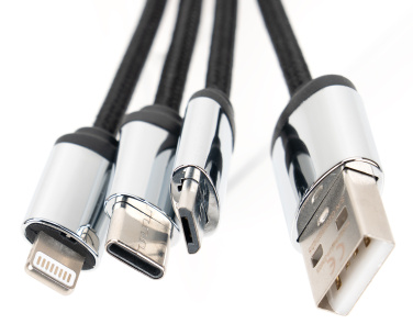 Logo trade corporate gift photo of: 4-in-1 cable with elighted logo in a wooden casing