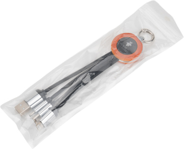 Logo trade promotional giveaway photo of: 4-in-1 cable with elighted logo in a wooden casing