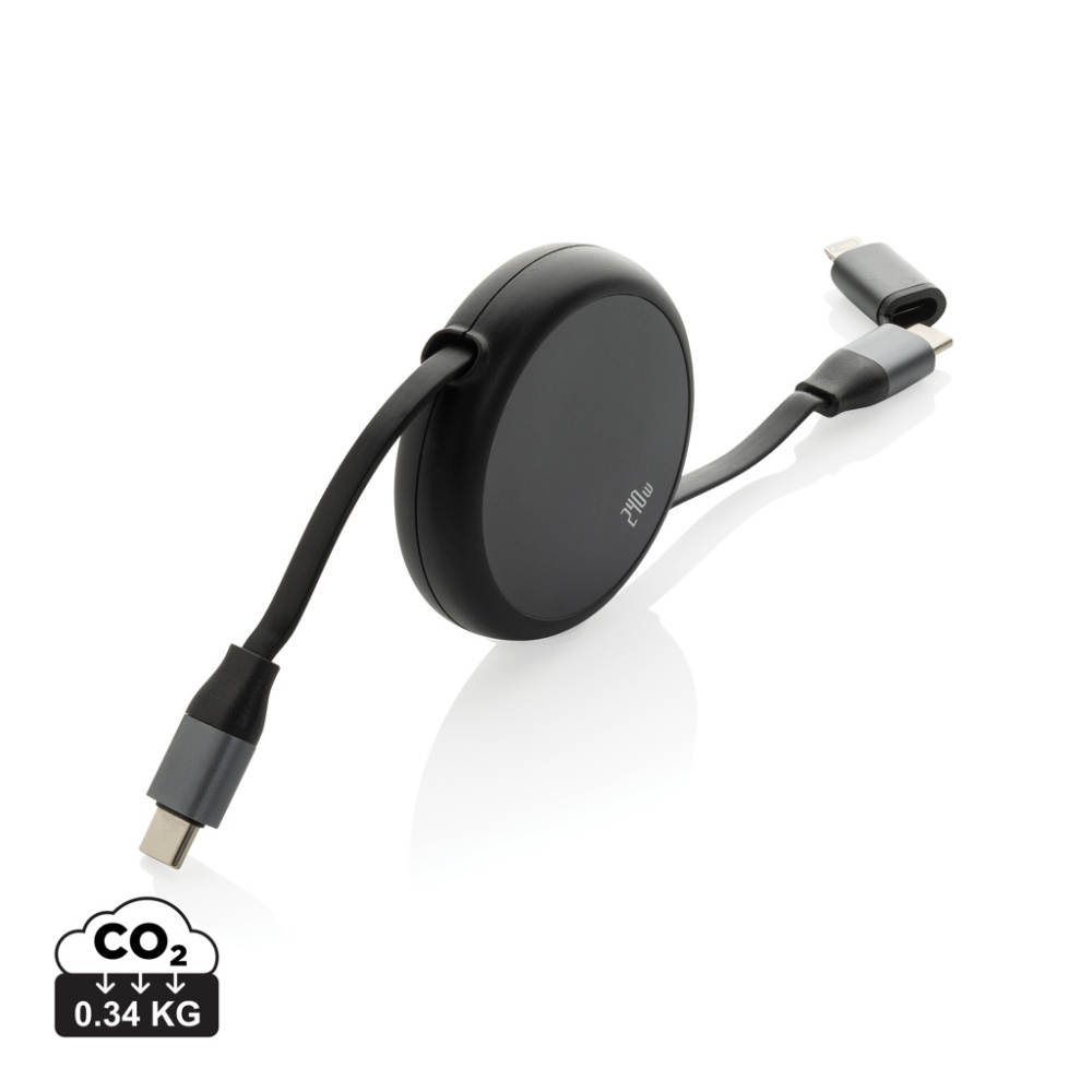 Logotrade advertising products photo of: Terra RCS recycled aluminium retractable 240W 2-in-1 cable