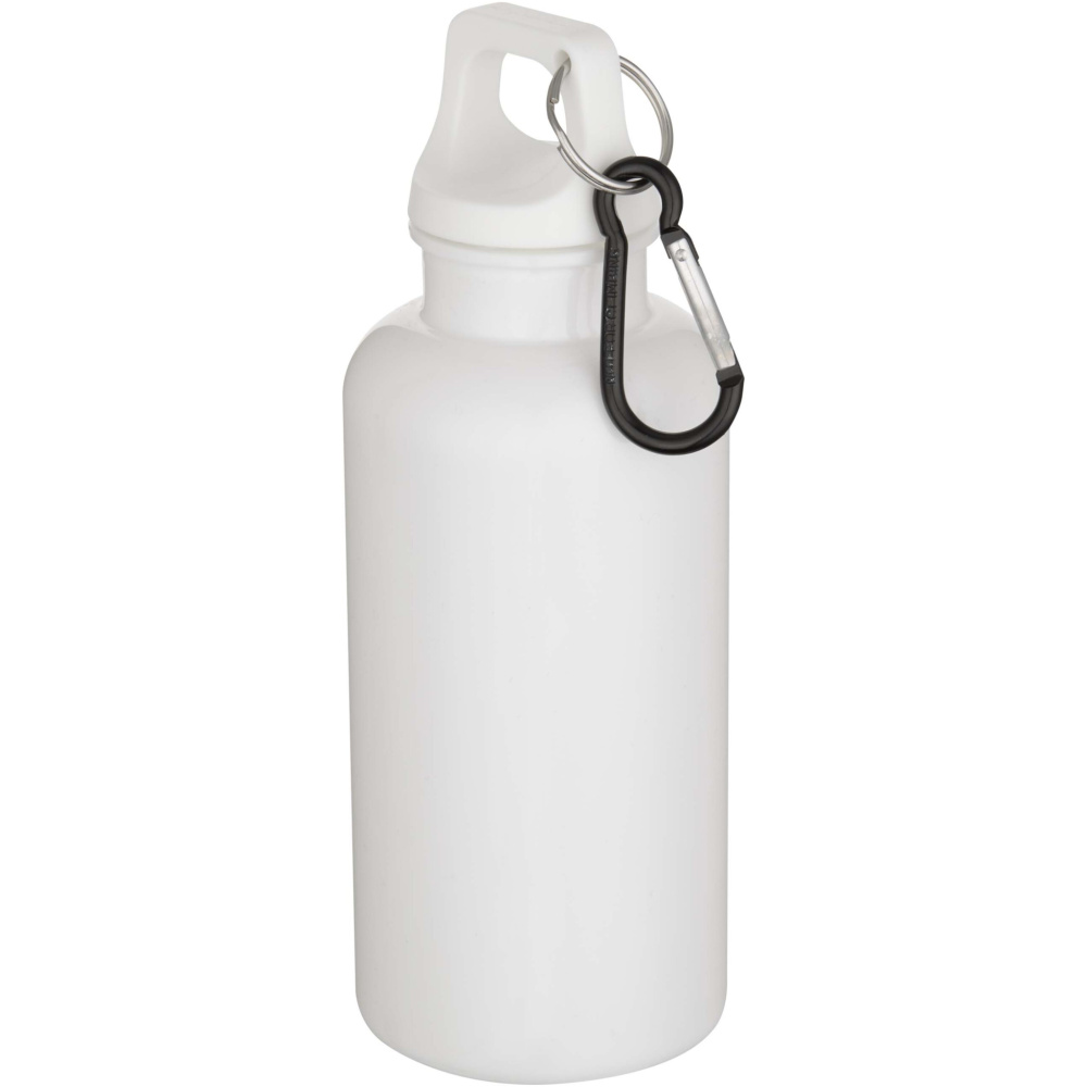 Logo trade promotional products image of: Oregon 400 ml solid colour RCS recycled plastic water bottle with carabiner