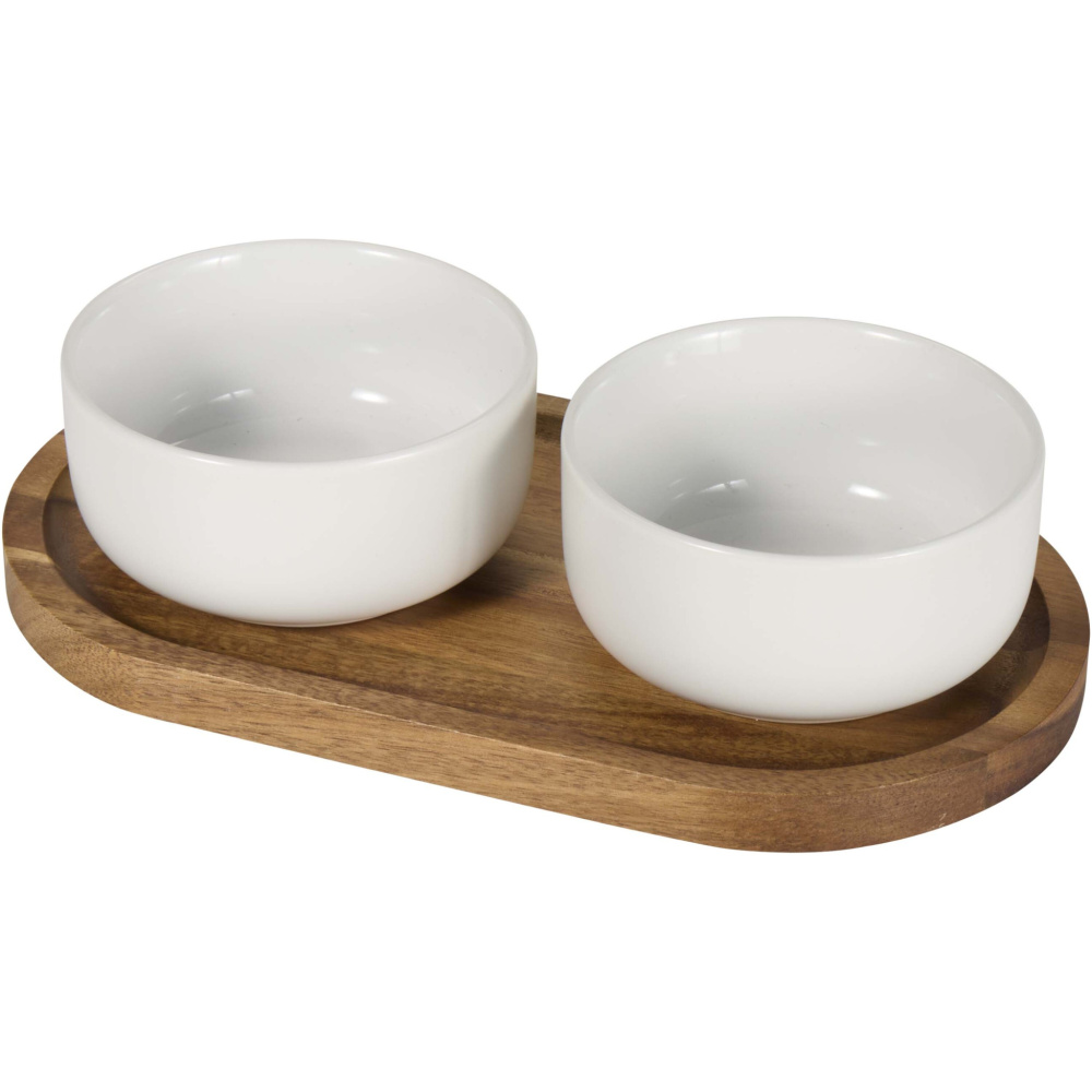 Logo trade promotional gift photo of: Noa wooden tray and ceramic serving bowls set