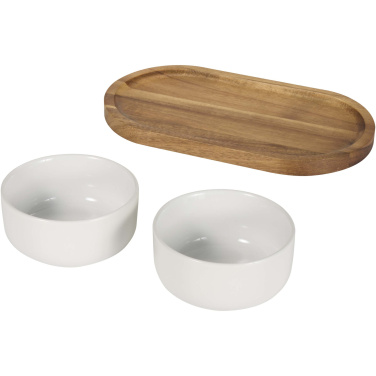 Logotrade advertising product picture of: Noa wooden tray and ceramic serving bowls set