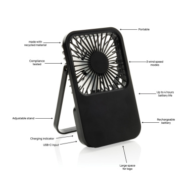 Logotrade promotional product image of: Aervina RCS recycled plastic re-chargeable desk fan