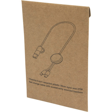 Logotrade mainoslahja ja liikelahja kuva: Chechia kierrätysmuovinen 30 cm:n ja 27 W:n datasynkronoiva 5-in-1-pikalatauskaapeli bambukoristeilla