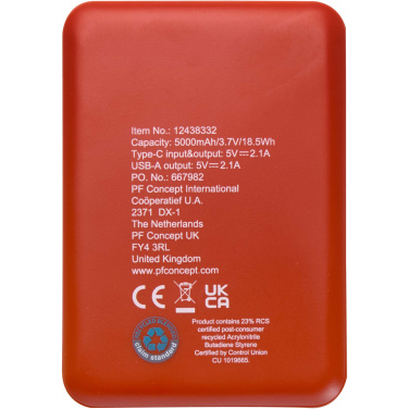 Logo trade mainostuotet tuotekuva: Asama 5 000 mAh:n Type-C-varavirtalähde kierrätetystä muovista