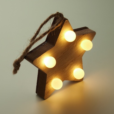 Logotrade biznesa dāvanas foto: Koka nezāļu zvaigzne ar gaismām