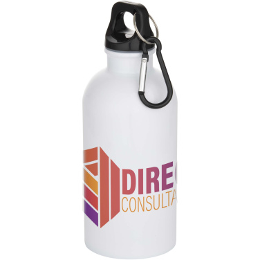 Logotrade dāvanas foto: Oregon 400 ml sublimācijas RCS pārstrādāta viensienas nerūsējošā tērauda ūdens pudele ar karabīni
