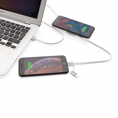 Logotrade reklamprodukter bild: 3-i-1 kabel med 5W bambu trådlös laddare