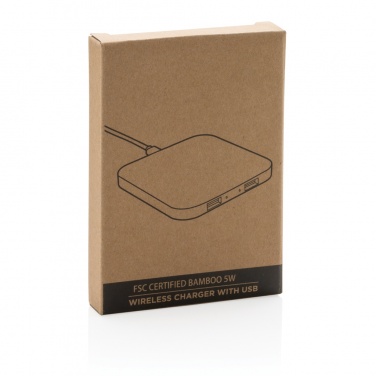 Logotrade presentreklam bild: 5W trådlös laddare i bambu med USB