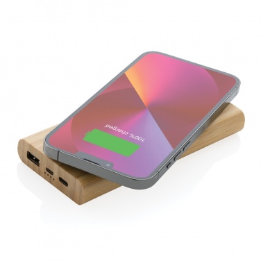Logotrade profilreklam bild: 8.000 mAh, 5W trådlös powerbank i bambu