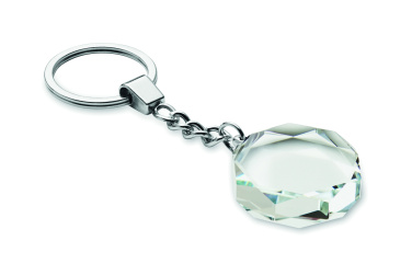 Logotrade reklamprodukter bild: Rund nyckelring i glas