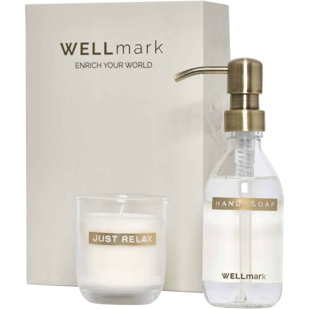 Logotrade profilreklam bild: Wellmark Discovery 250 ml dispenser för handtvål och 150 g doftljus
